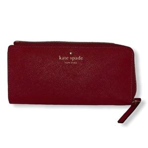 New Kate Spade New York Mikas Pond Nisha Red Wallet Zip WLRU4187 Chic Preppy